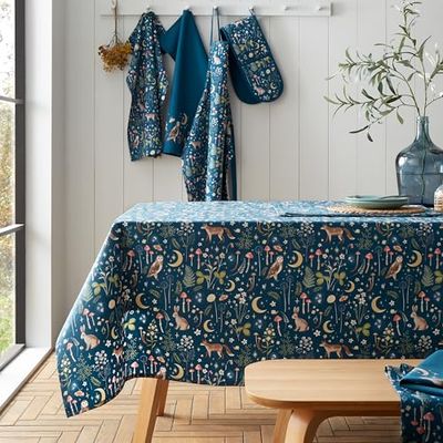 Catherine Lansfield Enchanted Twilight Animals Cotton 137x229cm Table Cloth Navy Blue