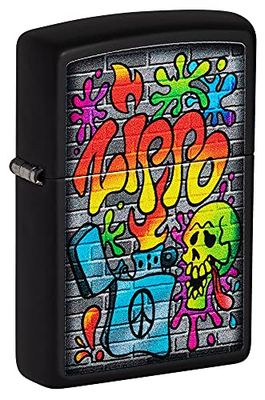 Zippo Windproof Lighter - Vibrant Colour Graffiti - Black Matte - Refillable for Lifetime Use - Adjustable Flame - Gift Box - Metal Construction - Made in USA