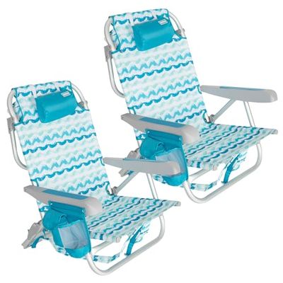AKTIVE Zestaw 2 krzeseł plażowych, 66 x 65 x 72,5 cm, składane, 5 pozycji, aluminium i stal, kieszeń boczna i poduszka (85502)