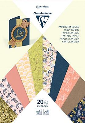 Clairefontaine 95633C - block med 20 kreativa papper - A4-storlek (21 x 29,7 cm) - mönsterpapper + kraftpapper + lagerpapper + bananpapper + återvunnet papper - scrapbooking - safari