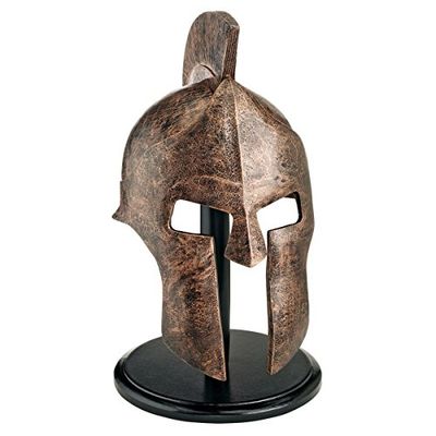 Design Toscano Casque Grec Spartiate Armure Corinthienne Statue avec Support, 40.75 cm, polyrésine, Bronze couleur
