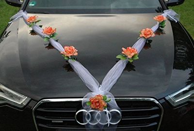 Autoschmuck Organza M Auto Gioielli Sposa Coppia Rose Decorazione Auto Matrimonio Car Wedding Decorazione (Arancione/Bianco)