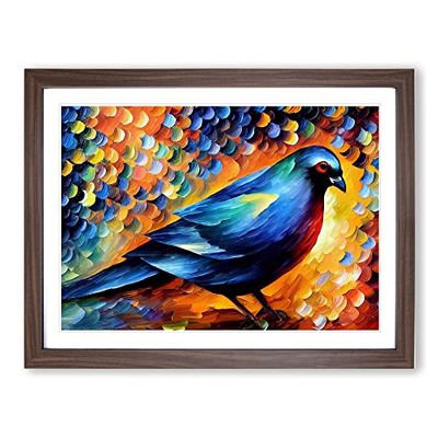 Pigeon Bird Painting Vol.3 Abstract H1022 Framed Print for Living Room Bedroom Home Office Décor, Wall Art Picture Ready to Hang, Walnut A4 Frame (34 x 25 cm)