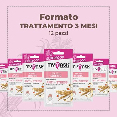 My Mask, Superfood, Maschera Viso Anti-Stress, per Pelli Sensibili, Pacco da 12 Pezzi