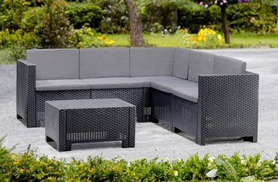 Dmora - Set salotto da esterno Encelado, Salottino outdoor, Set da balcone o giardino, Composizione soggiorno per esterni, Made in Italy, Antracite
