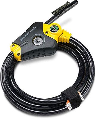 Master Lock 8413DPF Python Zapięcie kablowe z kluczem, 1 opakowanie, czarny i żółty, średnica 15 x 20 cm
