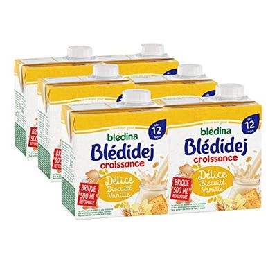 Blédina Blédidej - Céréales bébé Lactées Délice Biscuité Vanille - Dès 12 Mois - 6 briques de 500mL (L'emballage peut varier)
