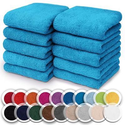 NatureMark Pack of 10 Washcloths | 100% Cotton | Terry Flannels | Size 30 x 30 cm | Terry Cloth Flannels in Pack of 10 Colour: Turquoise
