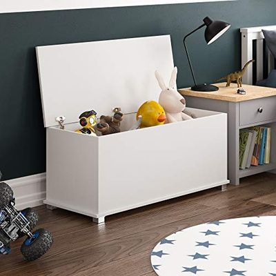Vida Designs Leon Boîte à Jouets en Bois avec Couvercle, couvertures et couvertures Blanc
