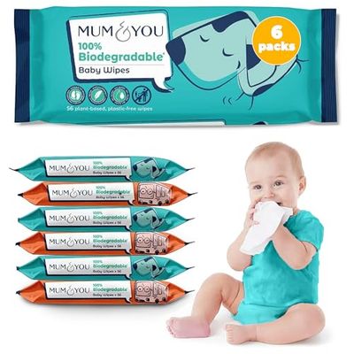 Mum & You Baby Wipes Multipack - 336 Biodegradable Wet Wipes (6 Packs) | 99.4% Water Wipes for Sensitive Newborn Skin | Baby Wipes Bulk, Bum Wipes, Wet Tissue, Eco-Friendly wet wipes baby