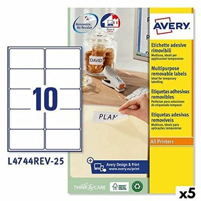 Avery Printer Labels L4744REV 96 x 50.8 mm White 25 Sheets (Pack of 5)