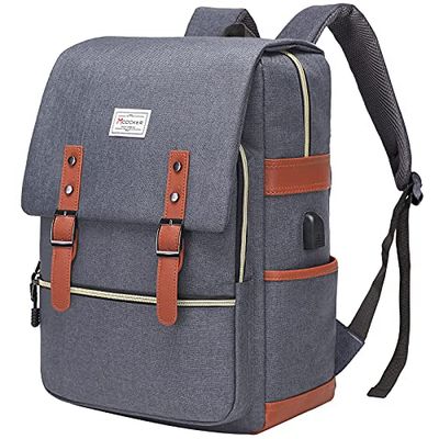 MODOKER Vintage Laptop Backpack for Women Men,School College Backpack with USB Charging Port Fashion Backpack Fits 15.6Inch Notebook, Grey