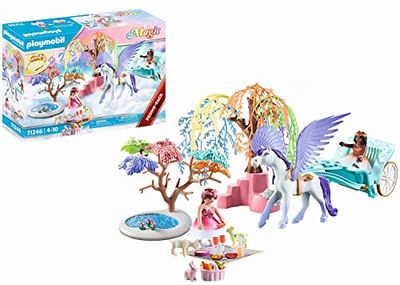 PLAYMOBIL 71246 Magic Picnic with Pegasus Carriage, inklusive ett barns tiara, Toy Playset lämplig för barn i åldrarna 4+