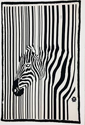 Mantuki zebra deken stippen, gekamd katoen en Dralon, ecru en zwart, eenpersoonsbed, 180 x 120 x 1 cm