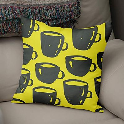BonaMaison Housse de Coussin Motif, Jaune Fluo et fumée Taie d'oreiller pour Lit Voiture Canapé Maison Salon Chambre, Décoration D'intérieur, 43x43cm - Conçu et Fabriqué en Turquie
