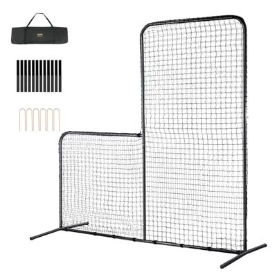 VEVOR Écran Protecteur de Baseball en Forme de L, Filet de Protection de Softball 213x213 cm, Portable avec Sac de Transport et Piquets de Sol, Équipement d’Entraînement pour Cage de Frappeur Lanceur
