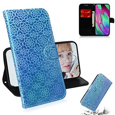Carcasa de telefono for la galaxia A40 caja de color sólido de colores magnética del tirón de la hebilla horizontal de cuero de la PU con el sostenedor y ranuras for tarjetas y monedero y la cuerda de