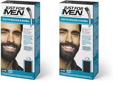 Just For Men Tinte Bigote Y Barba, Elimina Las Canas Para Una Apariencia Más Espesa Y Completa, Con Pincel Aplicador Incluido, Color Negro, M55 (Paquete de 2)