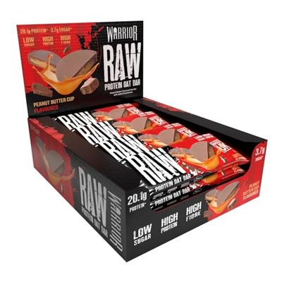 Warrior Raw Protein Flapjacks – 12 Bars x 75g Each – Packed with 20g of Protein – Low Sugar, High in Fibre (Peanut Butter Cup)