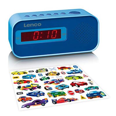 Lenco CR-205 Barnklockradio - Två timmars vakna - FM PLL Radio - Snoozfunktion - Dimmer - dekal - Blå