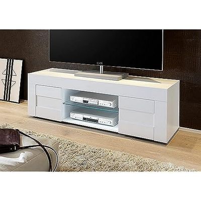 LC Easy Base TV 2 portas pequenas, madeira, cor branca brilhante, 138 x 44 x 42 cm