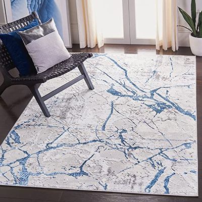 Safavieh Tapis Contemporain pour Salon, Salle à Manger, Chambre à Coucher - Amelia Collection, Tapis à Poil Court, Gris et Bleu, 183 x 274 cm