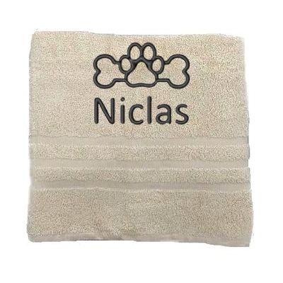 Asciugamano personalizzato con nome splendidamente ricamato Asciugamano da bagno Asciugamano in cotone 100% Asciugamano da bagno con nome (100 x 50 cm, Osso)