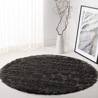 Safavieh Tapis à Poils Longs pour Salon, Salle à Manger, Chambre à Coucher, Collection Paris Shag, Titane, 152 x 152 cm