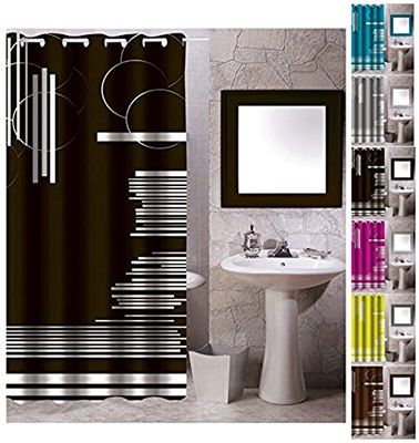 MSV 140808 - Tenda per Doccia, in Poliestere/plastica/Polipropilene, Motivo: Grafico, 180 x 200 x 0,1 cm, 12 Anelli Inclusi, Colore: Nero
