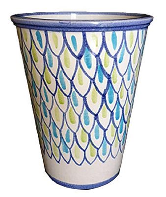 VASO IN CERAMICA DI VIETRI DIPINTO A MANO + SOTTOVASO IN CERAMICA BLU; FIORIERA ALTEZZA CM. 22, DIAMETRO CM. 18 CACHEPOT GIARDINAGGIO SUCCULENTE MADE IN ITALY