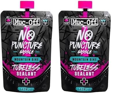 Muc-Off No Puncture Hassle Tubeless Sealant, 140 ml - Liquido Tubeless Avanzato con Colorante Tracciante UV - Lattice per Tubeless Sigilla Strappi e Fori Fino a 6 mm (Confezione da 2)