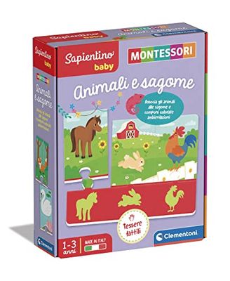 Clementoni- Sapientino Baby Animales y Siluetas – Juego Educativo 1 año (versión en Italiano), Giochi Montessori, Made in Italy, Multicolor, Small (16408)