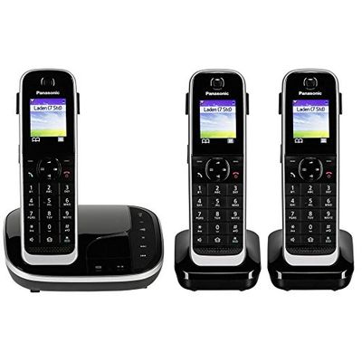 Panasonic KX-TGJ323GB Familie-telefoon met antwoordapparaat (draadloze telefoon met 3 handsets, stralingsarm, oproepbeveiliging) zwart