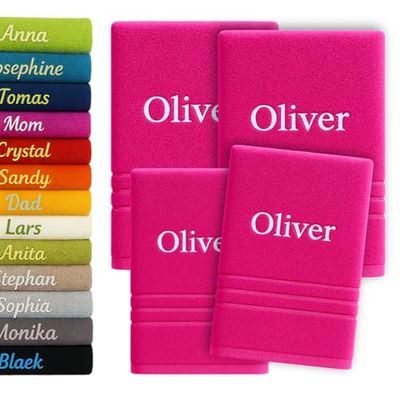 Asciugamano da bagno e asciugamano personalizzati da 4 pezzi con nome splendidamente ricamato Asciugamano personalizzato Confezione da 2x(140x70cm) + 2x(100x50cm) (Rosa)