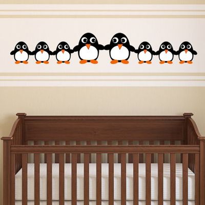 Pegatina de pared, diseño de la familia de pingoins (20 x 120 cm)