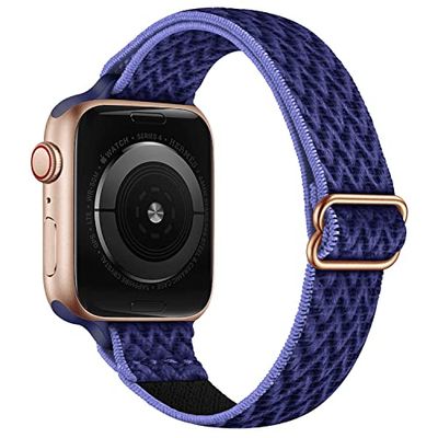 Lysun Correa elástica de nailon, compatible con Apple Watch Band 42 mm, 44 mm, 45 mm, correa elástica ajustable para iWatch Series SE/7/6/5/4/3/2/1, azul ocuro, 42/44/45 mm