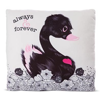 NICI Gosedjurskudde med Svart Love Svan 30x30 cm, Fyrkant I Gosig Svan Kudde för Pojkar, Flickor & Spädbarn I Fluffig Plysch Leksakskudde - 48275