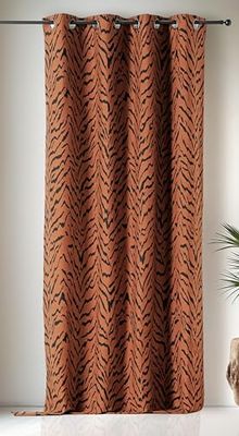 LINDER - Rideau Tissus Upcyclé - Tissé et Teint en France - Rideau Style Tigré - Finition Œillets Couleur Canon de Fusil - Coloris Orange Fauve et Noir - Dimensions 140x240cm - Collection Zulu