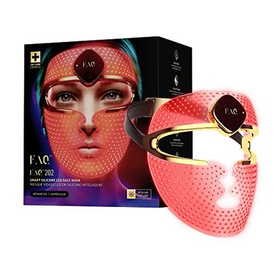 FAQ 202, maschera viso smart con fototerapia NIR+7 LED - Maschera viso antirughe per acne e macchie scure - Cura della pelle anti-età - FAQ Spray detergente per silicone 60 ml incluso