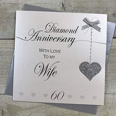 Vrouw 60e Diamond Wedding Anniversary Handmade Card - Love Lines - door WITTE KATOEN KAARTEN LLA60W