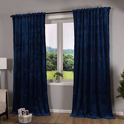 Gardinenbox Milano 20357 Lot de 2 Rideaux occultants en Velours Opaques à Passants, Passant par Tunnel, Ruban à Repasser, Peut être raccourcie Bleu 235 x 135 cm