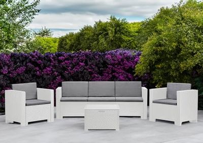 Dmora - Set Salotto da Esterno Cerere, Salottino Outdoor, Set da Balcone o Giardino, Composizione Soggiorno per Esterni, Made in Italy, Bianco