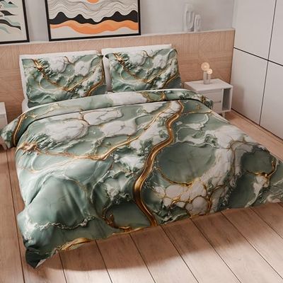 PETTI Artigiani Italiani - Single Duvet Cover Set 160 x 200 cm (1 Pillow Case 50 x 80 cm Included), Soft Microfibre Duvet Cover Set with Digital Print Sage Marble Effect - Made in Italy
