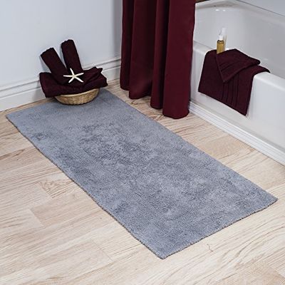 Lavish Home Tappeto da Bagno in Cotone Felpato, 100% Cotone, 61 x 152 cm, Reversibile, Morbido, Assorbente e Lavabile in Lavatrice (Argento)