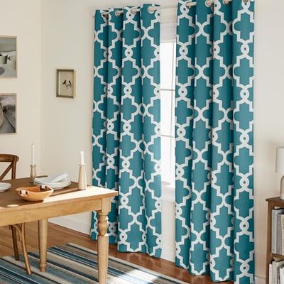 Exclusive Home Curtains Ironwork Sateen Woven Blackout Grommet Top Curtain Panel Pair, 52x96, Teal, 2 Piece