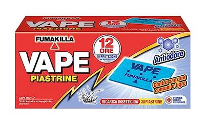 Vape, 30 Piastrine Antiodore,Protegge dalle Zanzare Comuni e Tigre, 12 Ore di Protezione in Ambienti chiusi e all'Aperto per Ogni Singola Piastrina
