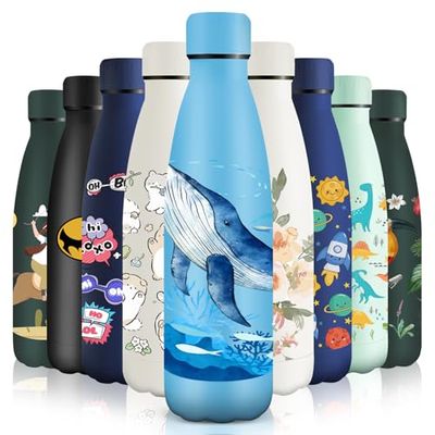 HoneyHolly Stainless Steel Water Bottle, 500 ml, BPA-Free, Thermos Flask, 18/8 Stainless Steel, Children's Water Bottle, Double-Walled Vacuum Insulated, Thermos Flask for School, Outdoor, Camping,