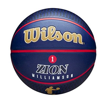 Wilson Pallone da Basket, NBA Player Icon Outdoor, Zion Williamson, New Orleans Pelicans, Utilizzo Indoor e Outdoor, Taglia: 7, Blu Marino/Oro