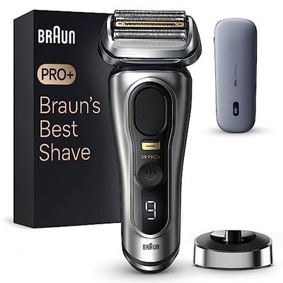 Braun Series 9 PRO +, Rasoio Elettrico Barba Rifinitore di precisione, con PowerCase, Batteria Litio Ion, 100% Impermeabile Idea Regalo, 9527s Argento