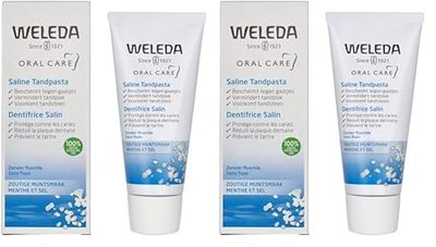 Weleda Dentifricio Salino, dentifricio a base di sale marino senza fluoro, neutralizza gli acidi dannosi e protegge da carie e placca, trattamento 6 in 1 (1x75 ml) (Confezione da 2)